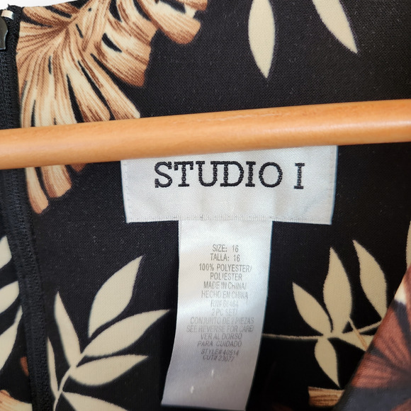 Vintage Studio I Black Brown Tropical Hawaiian Midi Dress 16 - Picture 4 of 10